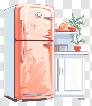 Kitchen Design - Retro Orange Refrigerator In Kitchen Transparent PNG