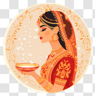 Karwa Chauth - Woman In Traditional Attire With A Plate Transparent PNG