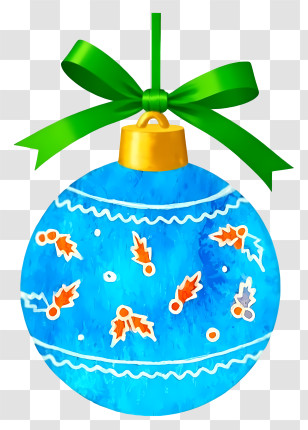 Christmas Ball - Blue Ornament With Holly And Green Bow Transparent PNG