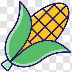Maize - Illustration Of Yellow Corn With Green Leaves Transparent PNG