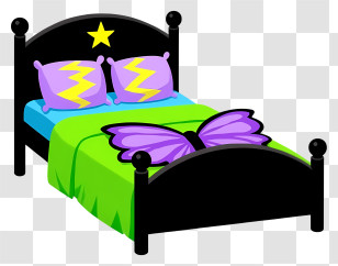 Cartoon Bed - Black Bed With Colorful Bedding Transparent PNG