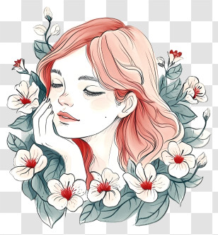 Hand Drawn Woman And Flowers - Woman With Flowers Artistic Illustration Transparent PNG