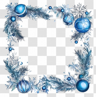 Christmas Frame Blue - Blue Christmas Frame With Ornaments Transparent PNG