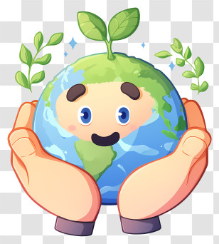 Go Green - Earth Cartoon Illustration With Hands And Leaves Transparent PNG