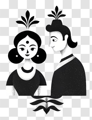 Hindu Marriage - Black And White Traditional Couple Transparent PNG