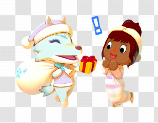Animal Crossing - Wolf And Girl With Gift In Cartoon Style Transparent PNG