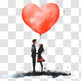 Love Balloon - Couple With Heart Balloon Transparent PNG