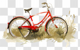 World Bicycle Day - Red Bicycle Parked In The Grass Transparent PNG