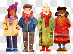 Cartoon People - Group Of People In Winter Clothing With Snow Transparent PNG
