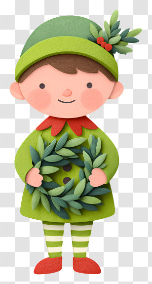 Christmas Elf Holding Wreath - Cute Elf Holding Wreath Transparent PNG