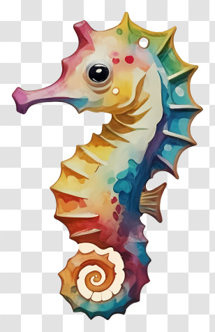 Sea Horse Painting - Colorful Watercolor Seahorse Illustration Transparent PNG