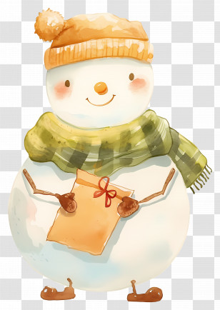 Watercolor Snowman - Adorable Snowman Holding A Gift Illustration Transparent PNG