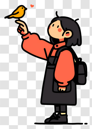 Kawaii Girl With Bird - Girl With Yellow Bird Transparent PNG