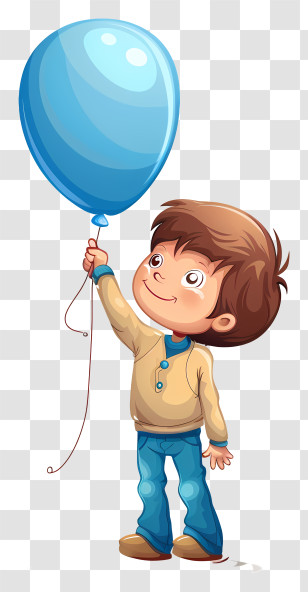Boy Holding A Balloon - Playful Child Holding A Blue Balloon Transparent PNG