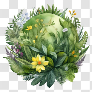 Green Planet Earth - Botanical Wreath With Flowers And Leaves Transparent PNG