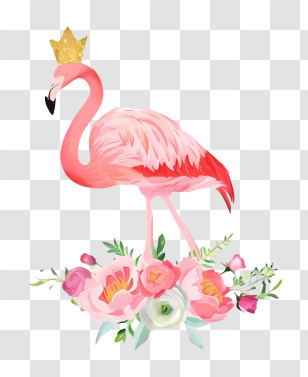 Icon - Flamingo With Crown And Flowers Transparent PNG