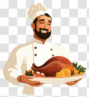 Chef - Chef Holding A Platter With Roasted Turkey Transparent PNG