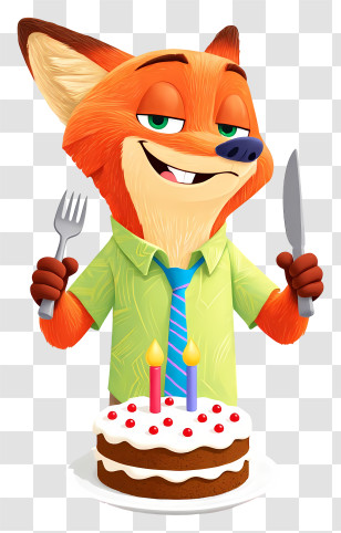 Nick Wilde Birthday - Fox About To Eat Birthday Cake Transparent PNG