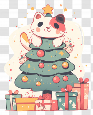 Christmas Cat - Festive Cat Christmas Tree With Gifts Transparent PNG