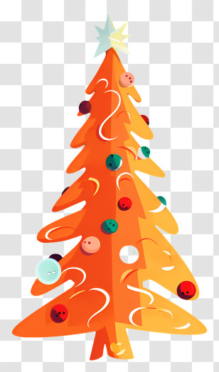 Cartoon Orange Tree - Stylized Orange Christmas Tree With Ornaments Transparent PNG