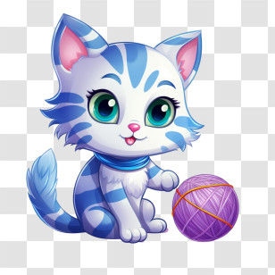 Cat Playing Yarn Ball - Cute Cartoon Cat Playing With Yarn Ball Transparent PNG