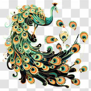 Line Art - Decorative Peacock With Vibrant Feathers Transparent PNG