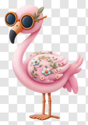 Pink Flamingo With Sunglasses - Flamingo With Sunglasses And Flowers Transparent PNG