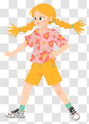 Running Girl - Cheerful Girl With Pigtails In Floral Outfit Transparent PNG