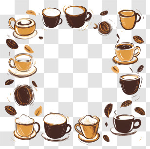 Coffee Border - Coffee Cups Frame Transparent PNG