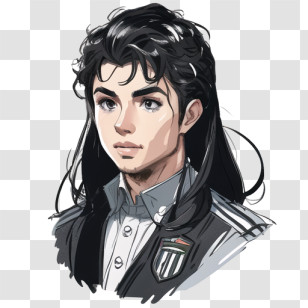 Portrait - Anime Character With Black Hair In Uniform Transparent PNG