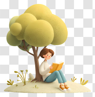 Reading Book Under Tree - Girl Reading Under Tree Transparent PNG