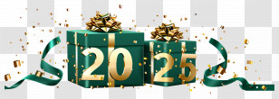 2025 Gold - Green Gift Boxes With 2025 For New Year Transparent PNG