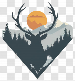 Deer Silhouette - Serene Deer Silhouette With Mountain And Sunset Transparent PNG