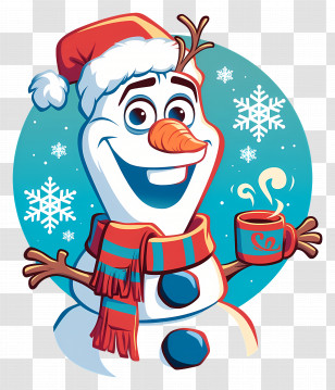 Frozen Olaf - Snowman With Christmas Hat And Hot Beverage Transparent PNG