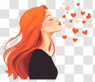 Blowing Kiss - Girl With Orange Hair Blowing Hearts Transparent PNG