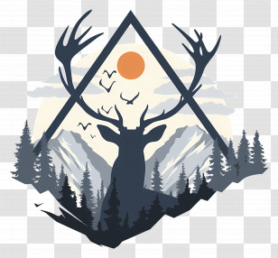 Deer Silhouette - Deer In Mountain Landscape Transparent PNG