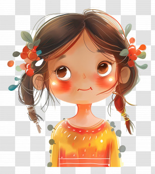 Lights - Cute Girl With Braids And Flowers Transparent PNG
