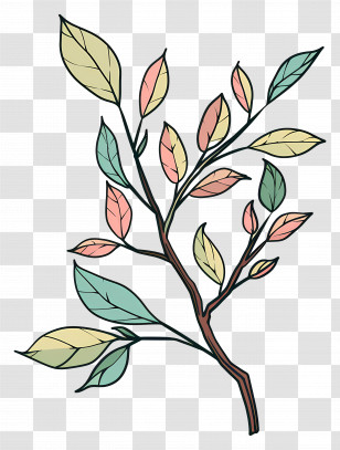 Tree Branch - Branch With Pastel-Colored Leaves Illustration Transparent PNG