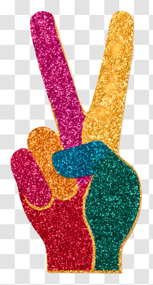 Glitter Hand Symbol - Colorful Glitter Peace Sign Transparent PNG