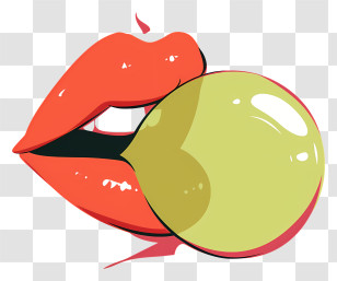 Green Bubble Gum - Red Lips With Bubblegum Pop Art Transparent PNG