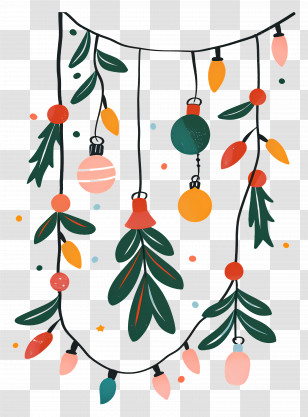 Christmas Garland - Christmas Decorations With Ornaments And Lights Transparent PNG