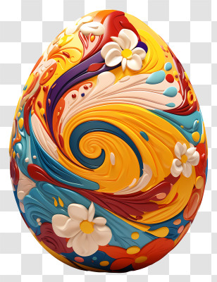 Easter Egg - Colorful Easter Egg With Floral And Swirling Patterns Transparent PNG