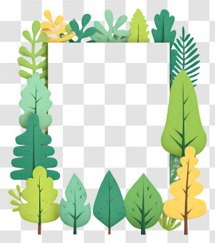 Evergreen Frame - Paper-style Leaf Rectangle Frame Transparent PNG