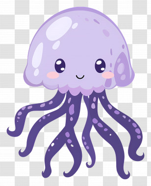Jelly Fish - Cute Purple Jellyfish Cartoon Character Transparent PNG