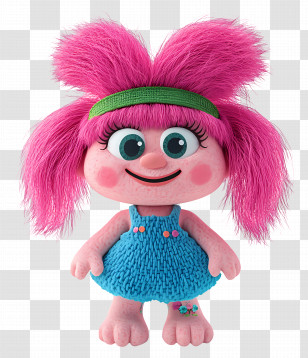 Tikiboo Troll - Pink-Haired Cartoon Character In Blue Dress Transparent PNG