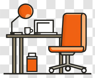 Work Area Symbol - Office Desk With Chair And Laptop Illustration Transparent PNG