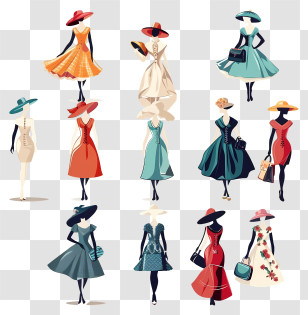 Fashion Retro - Collection Of Fashion Dresses And Accessories Transparent PNG