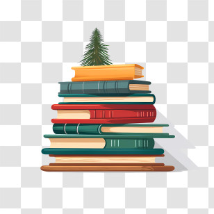 International Literacy Day - Illustration Of A Stack Of Books With Pine Tree Decoration Transparent PNG