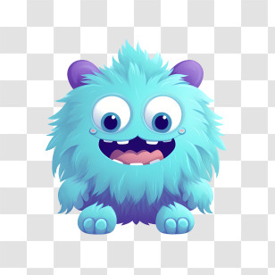 Cartoon Monster - Fluffy Blue Monster With Cute Purple Ears Transparent PNG
