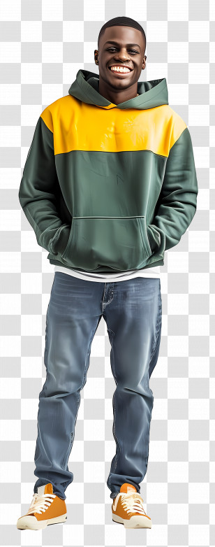 Smiling Black Man - Person In Green And Yellow Hoodie Transparent PNG